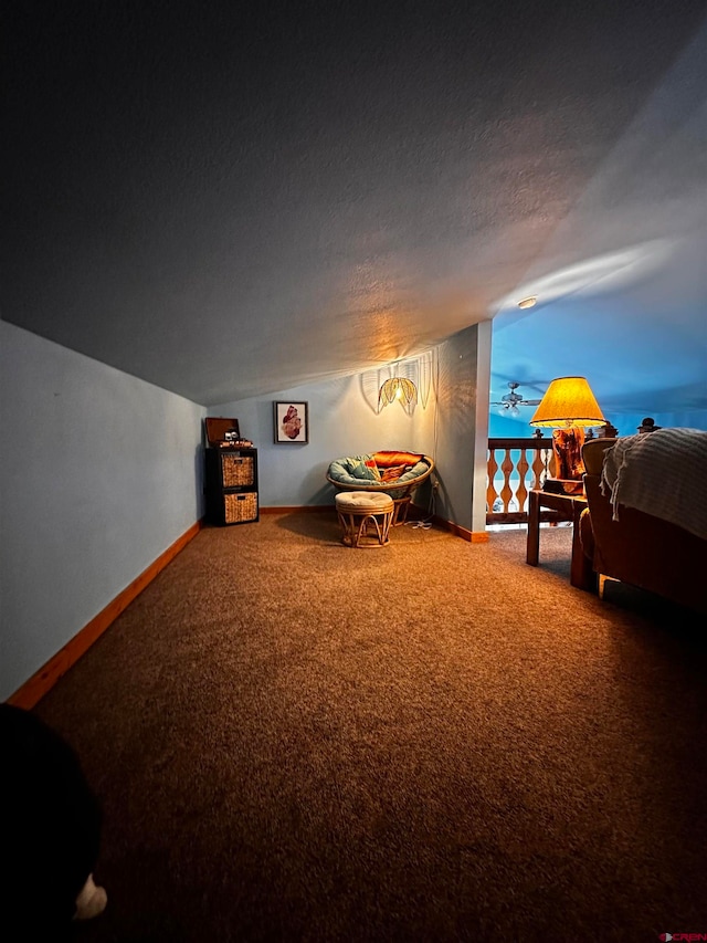 carpeted bedroom with a textured ceiling