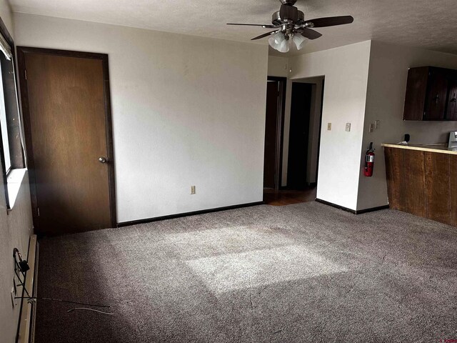 304 N 9th St Unit 5A, Gunnison, CO 81230 - unfurnished living room with ceiling fan, baseboards, a textured ceiling, and carpet floors