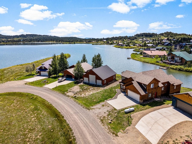 bird's eye view with a residential view and a water view