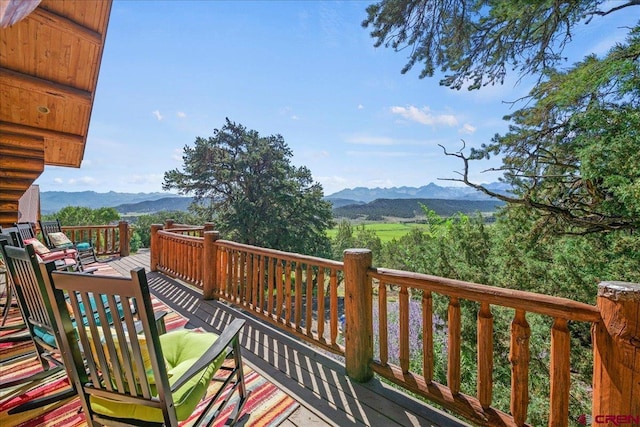 deck featuring a mountain view