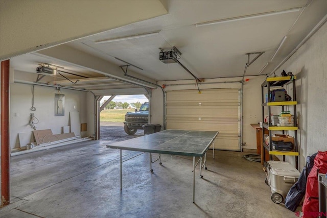 garage featuring a garage door opener and electric panel