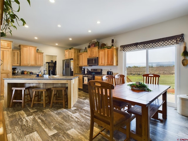 dining room with dark wood-type flooring and plenty of natural light