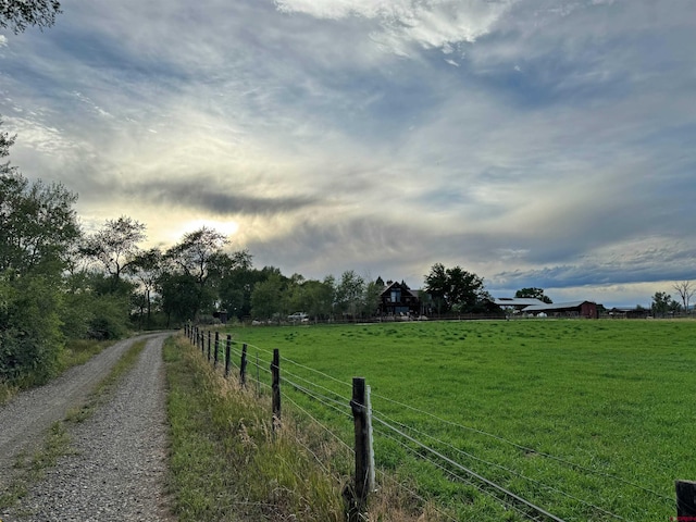 view of road with a rural view