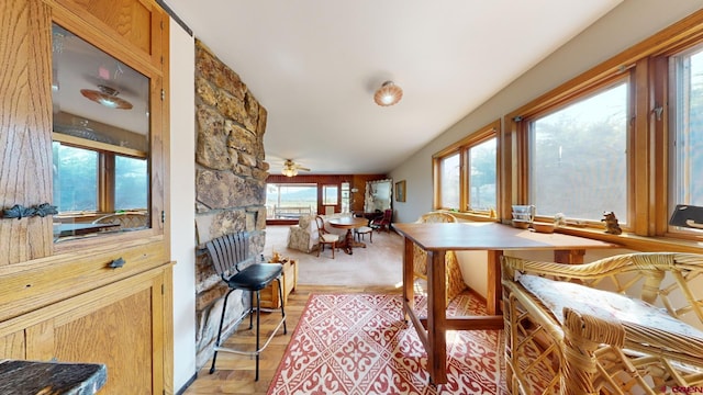 living room featuring ceiling fan