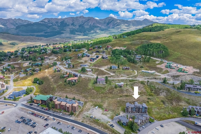 bird's eye view with a mountain view