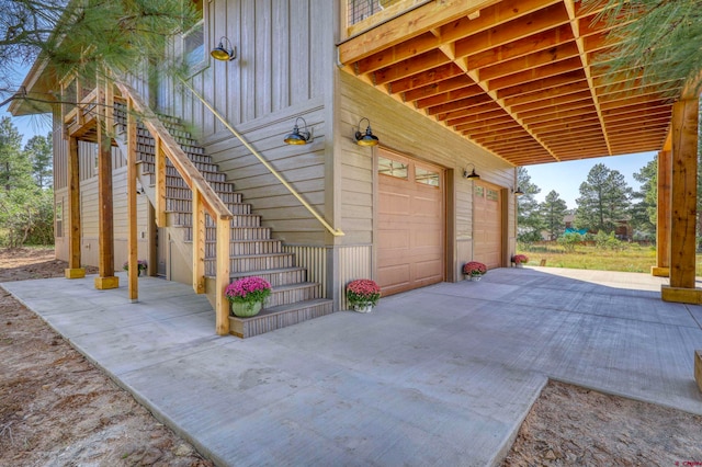 exterior space with a garage