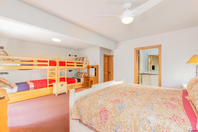 bedroom with ceiling fan and carpet flooring