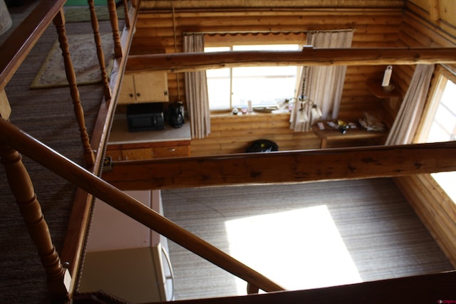 interior space with rustic walls