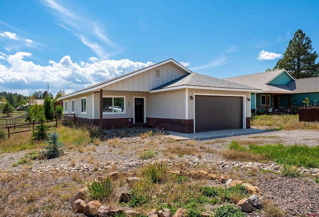 single story home with a garage