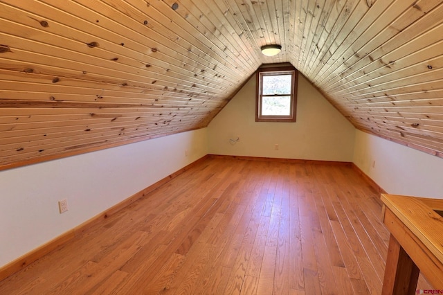 bonus room with wooden ceiling, vaulted ceiling, and hardwood / wood-style floors