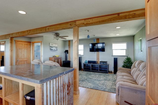 interior space featuring ceiling fan and light hardwood / wood-style flooring