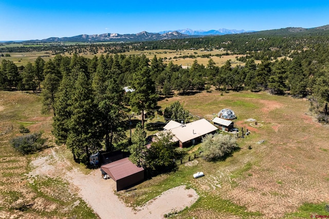 birds eye view of property featuring a mountain view and a rural view