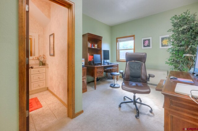 office featuring light carpet