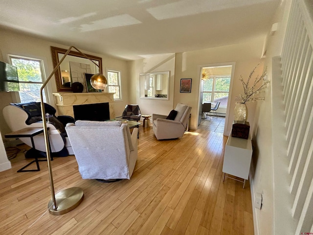 living room with light hardwood / wood-style floors