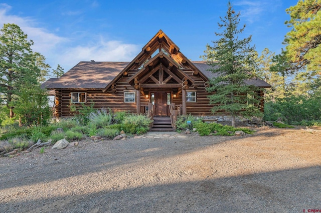 view of log home