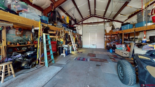 garage featuring a workshop area