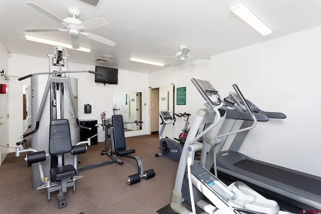 workout area with ceiling fan