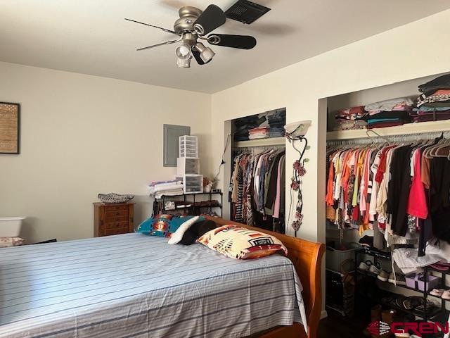 bedroom featuring a closet and ceiling fan