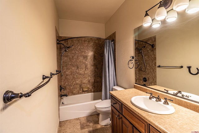 full bathroom featuring vanity, shower / bath combo with shower curtain, and toilet