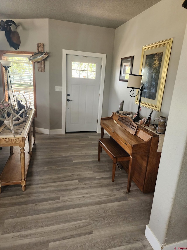145 Lassen Dr, Pagosa Springs, CO 81147 - entrance foyer with a textured ceiling and dark hardwood / wood-style floors