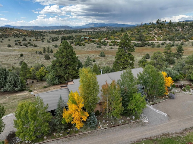 birds eye view of property with a mountain view