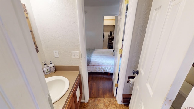 bathroom with wood-type flooring and vanity