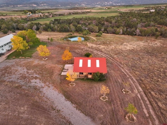 drone / aerial view with a water view and a rural view