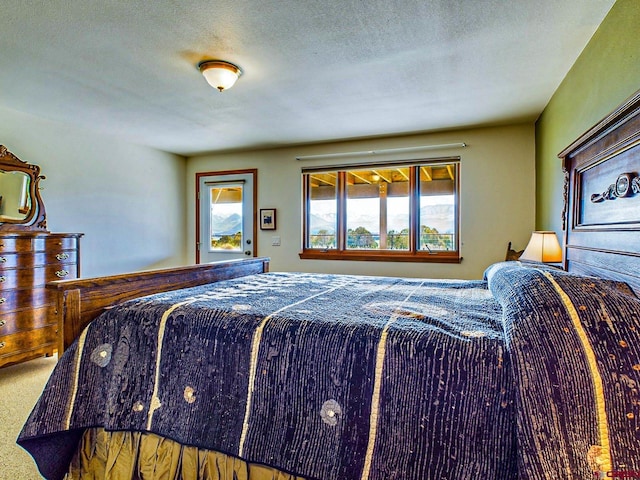 bedroom featuring carpet floors and a textured ceiling