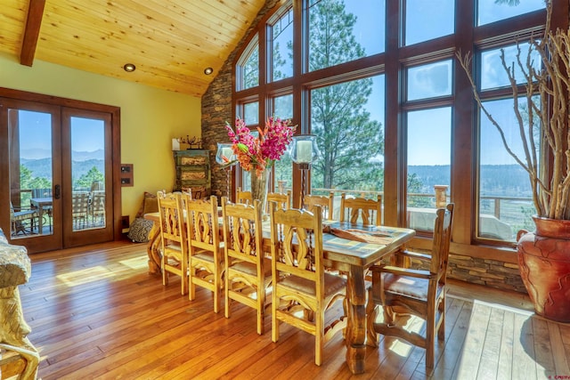 dining room featuring light wood-type flooring, plenty of natural light, and french doors