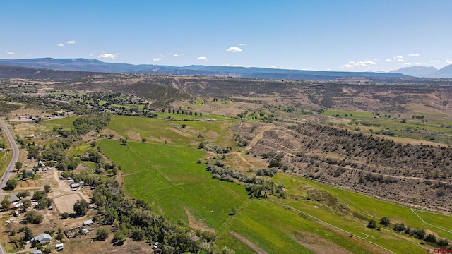 birds eye view of property featuring a mountain view and a rural view