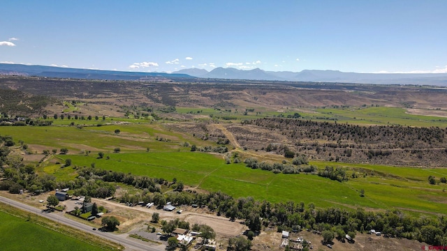 bird's eye view featuring a mountain view and a rural view