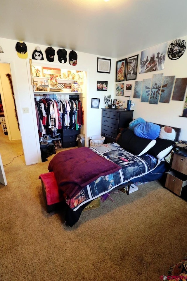 carpeted bedroom with a closet