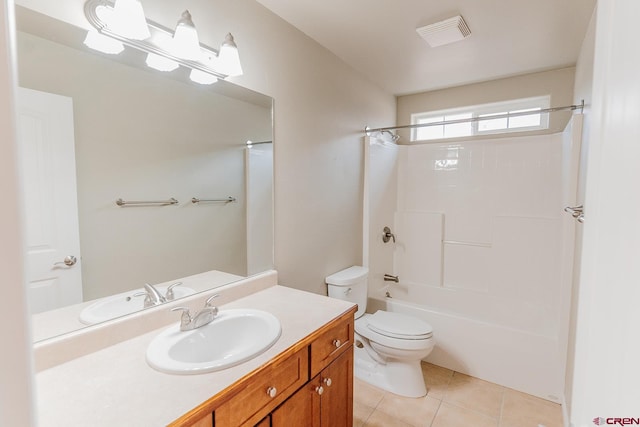 full bathroom with vanity, toilet, tile patterned floors, and shower / bath combination