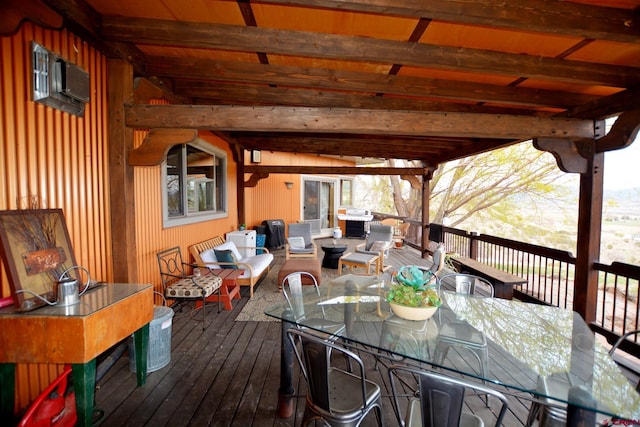 wooden deck with a wall mounted AC