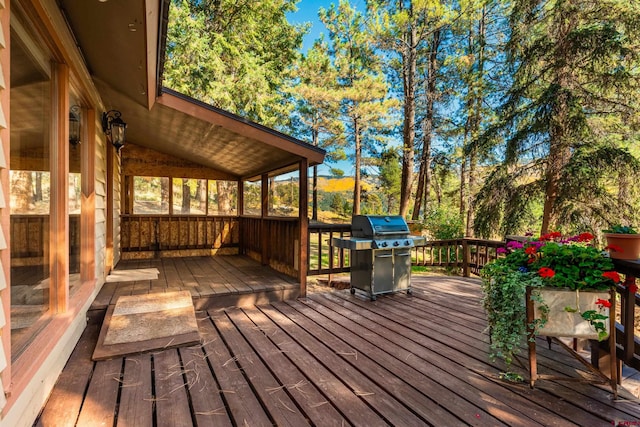 deck featuring grilling area