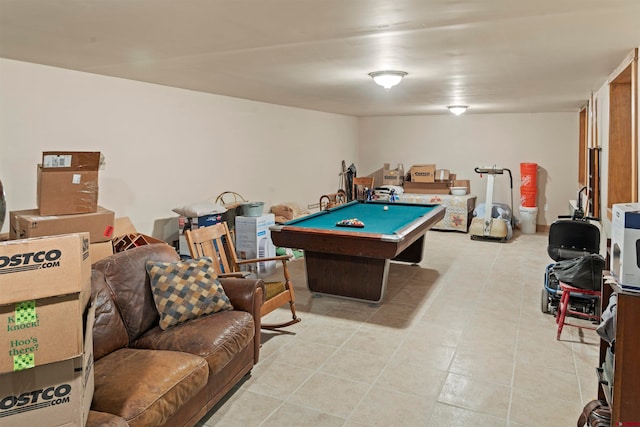 rec room featuring light tile patterned floors and pool table