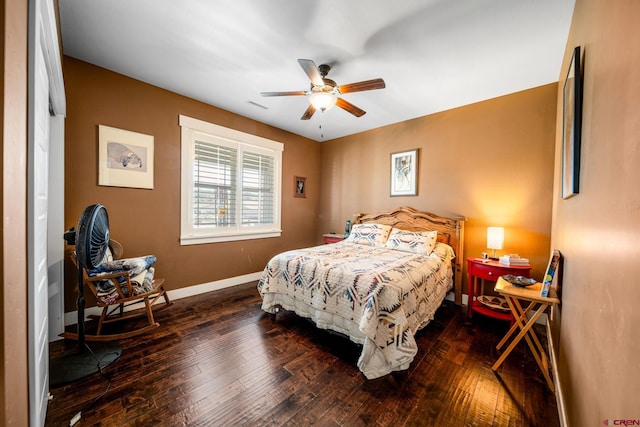 505 Prospector Ave, Durango, CO 81301 - bedroom featuring visible vents, baseboards, ceiling fan, and hardwood / wood-style floors