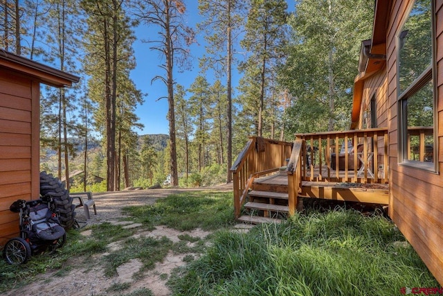 view of yard featuring a wooden deck