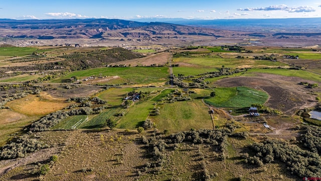 bird's eye view featuring a mountain view and a rural view