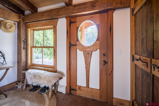 462 Dragon Lode Dr, Placerville, CO 81430 - entrance foyer with beamed ceiling and carpet floors