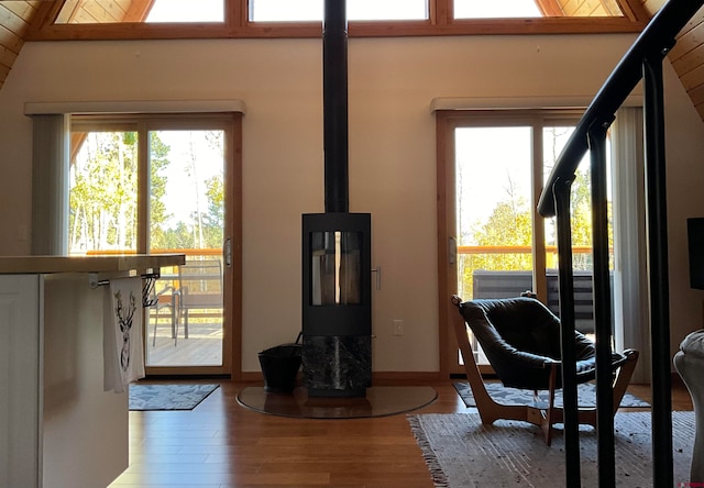 entryway with lofted ceiling and hardwood / wood-style floors