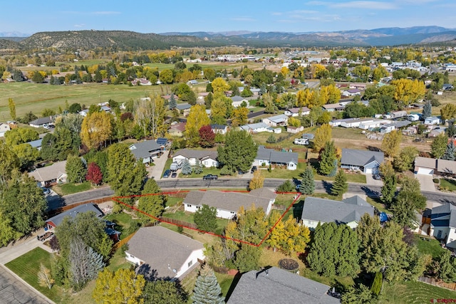 bird's eye view with a mountain view