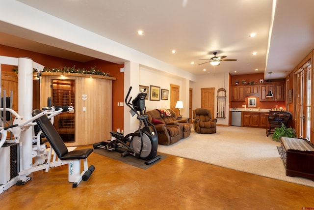 2239 Mockingbird Valley Ct, Durango, CO 81301 - workout area featuring a ceiling fan and recessed lighting