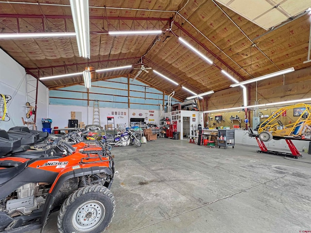 garage featuring a workshop area