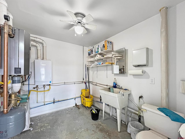 utility room featuring tankless water heater