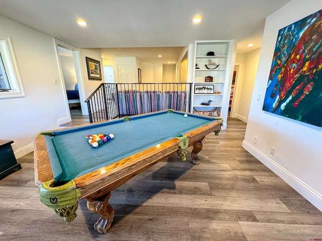 playroom with pool table and wood-type flooring