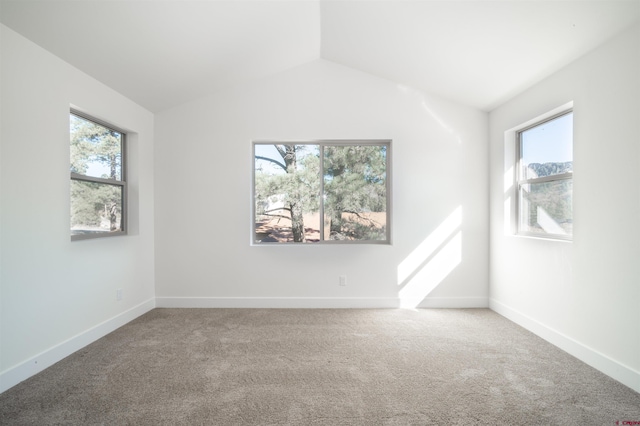 carpeted spare room featuring lofted ceiling and a wealth of natural light