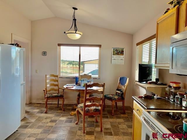 dining area with lofted ceiling