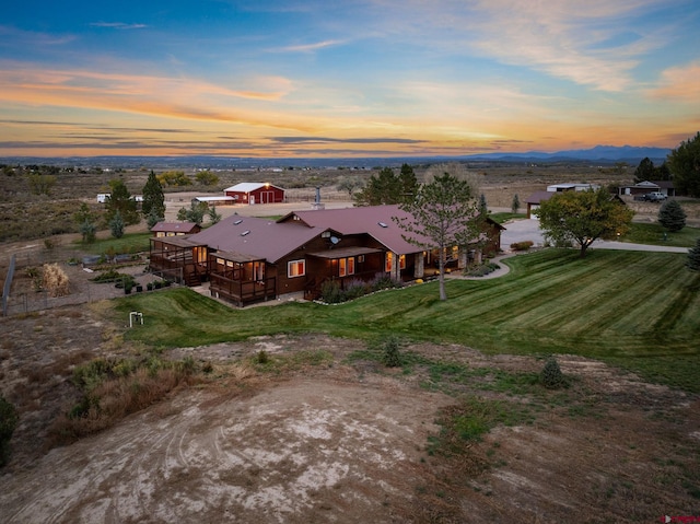 view of aerial view at dusk