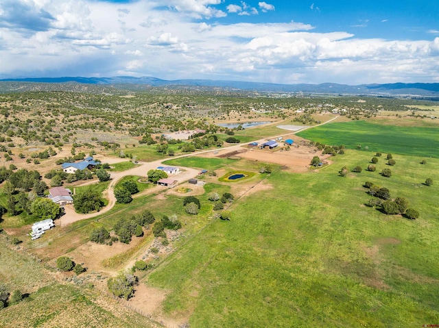 aerial view with a mountain view and a rural view